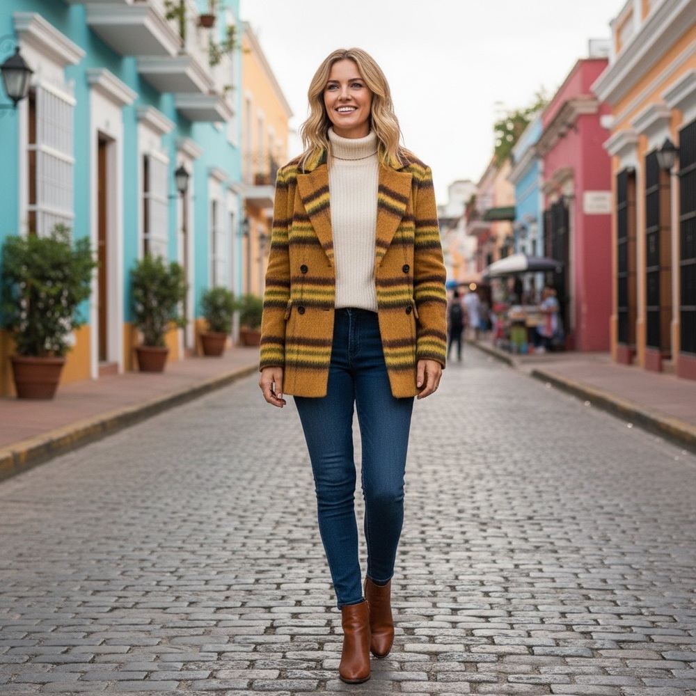 NWT Vigoss Women’s Plaid Pea Coat Double Breasted Fall Winter Warm Cozy